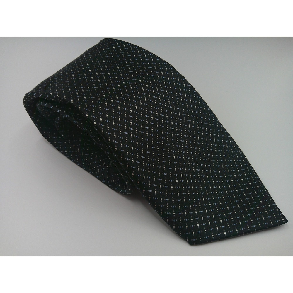 Bill Blass Men's Silk Necktie Black Blue White Geometric Square Pattern Classic